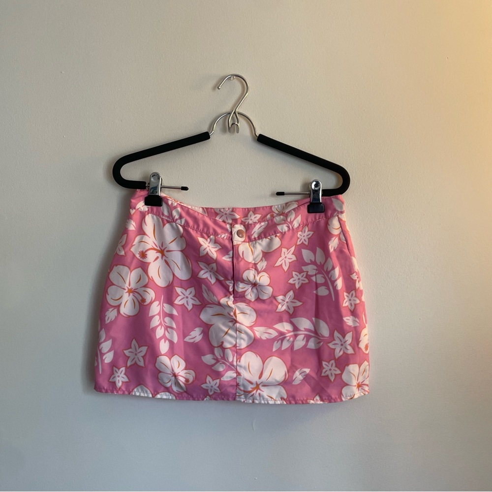 Vintage pink floral hibiscus mini skort
